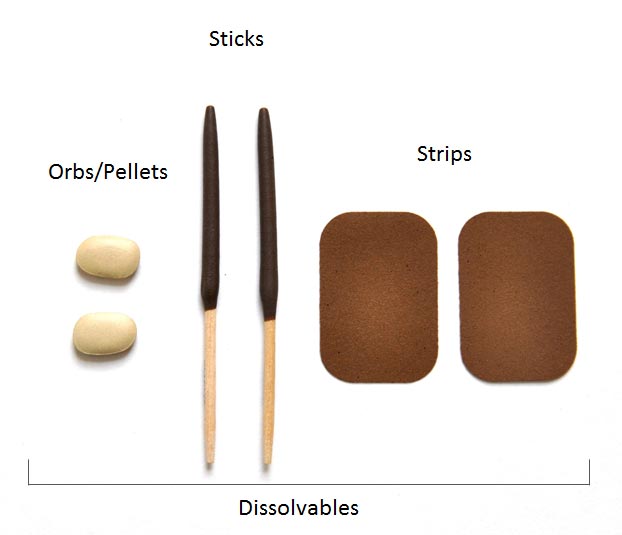 Dissolvable tobacco orbs, pellets, sticks, and strips