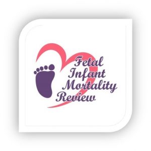 Purple Childs Footprint with Pink Heart behind it. Fetal Infant Mortality Review